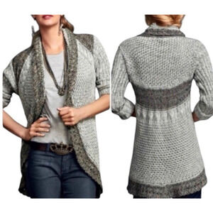 Cabi Womens Shadow Circle Sweater Cardigan Size M Taupe Gray Crochet Boho Open